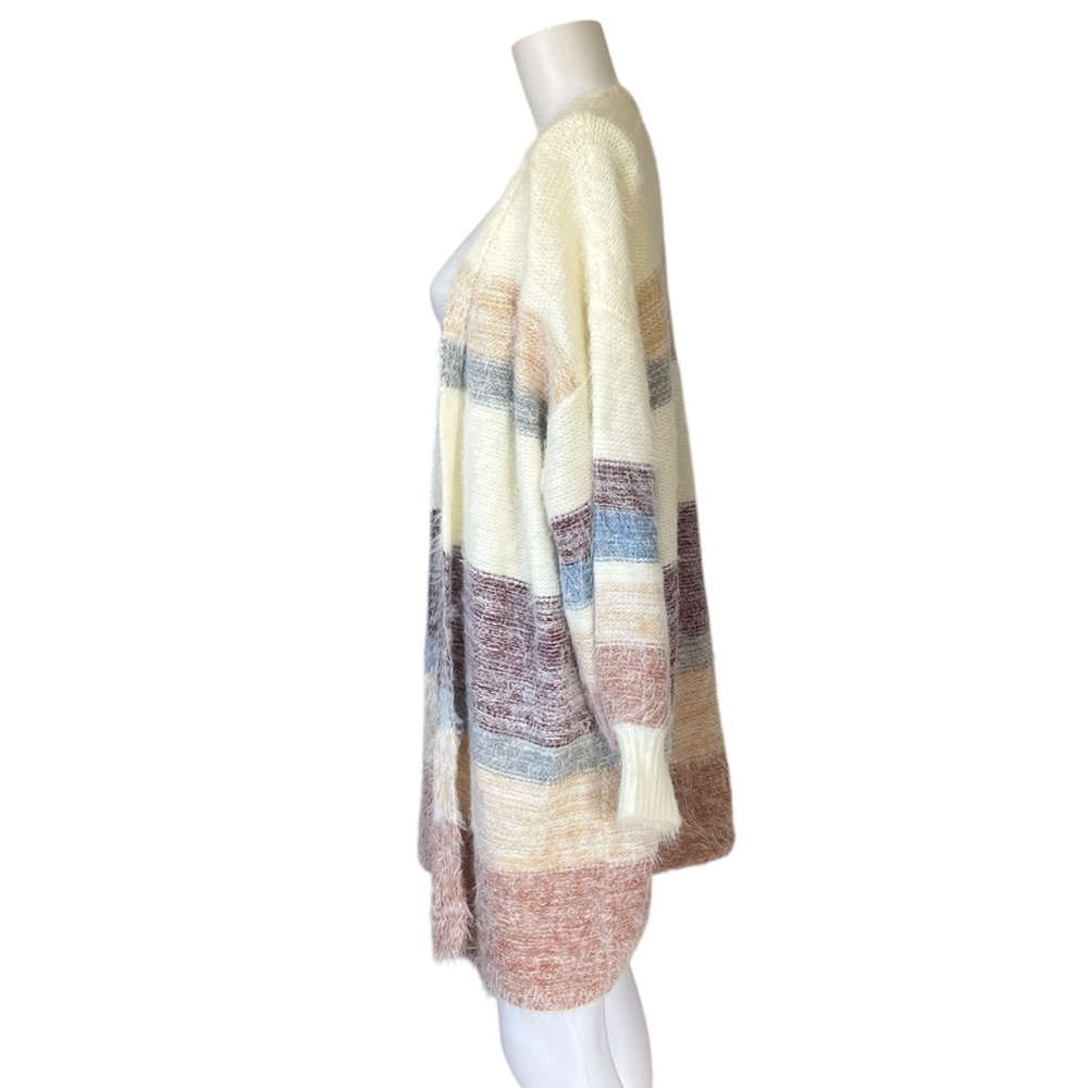Oliver O Long Cardigan Sweater Fuzzy Knit Striped Open Front Womens Size XL - Picture 3 of 9